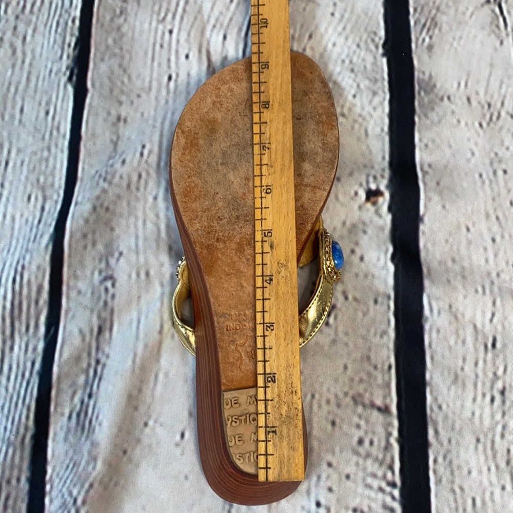 Mystique Boutique blue gold Rhinestone thong wedge - Picture 9 of 10